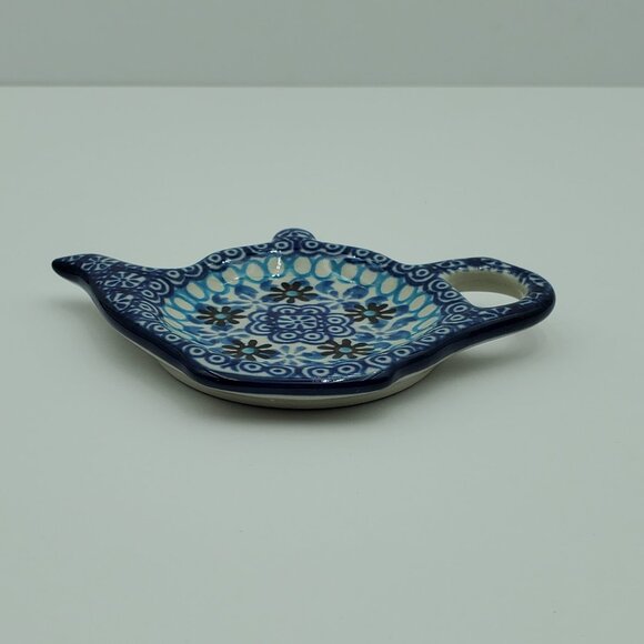 Polish Pottery Blue Yonder Tea Bag Holder Spoon Rest Lemon Plate - Picture 4 of 5